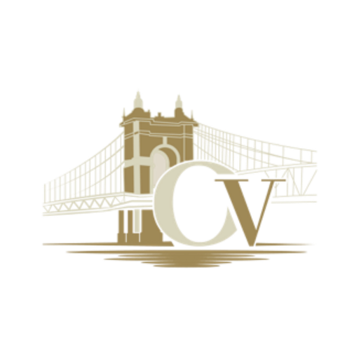 Ohio Valley Concrete & Hardscapes logo — Roebling bridge monogram
